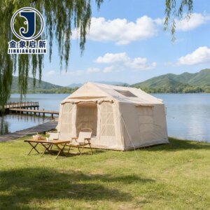 Inflatable Glamping Tent with Waterproof PVC Fabric Quick Automatic Opening for Outdoor Camping w/ Pump