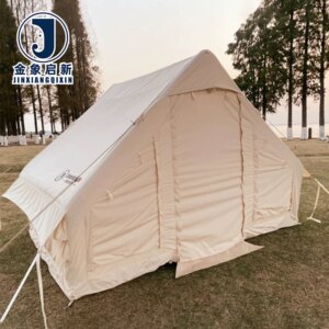 4-Person Inflatable Camping Tent Khaki with UV Water-Resistant Fabric for 4-Season Use