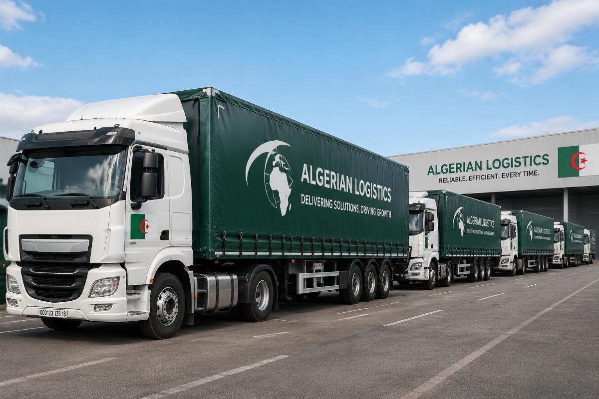 Algerian logistics fleet equipped with custom-fitted PVC truck tarpaulins