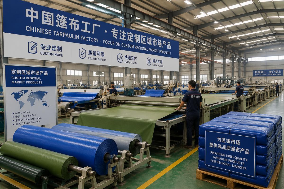 Chinese tarpaulin factory production line for custom regional market products
