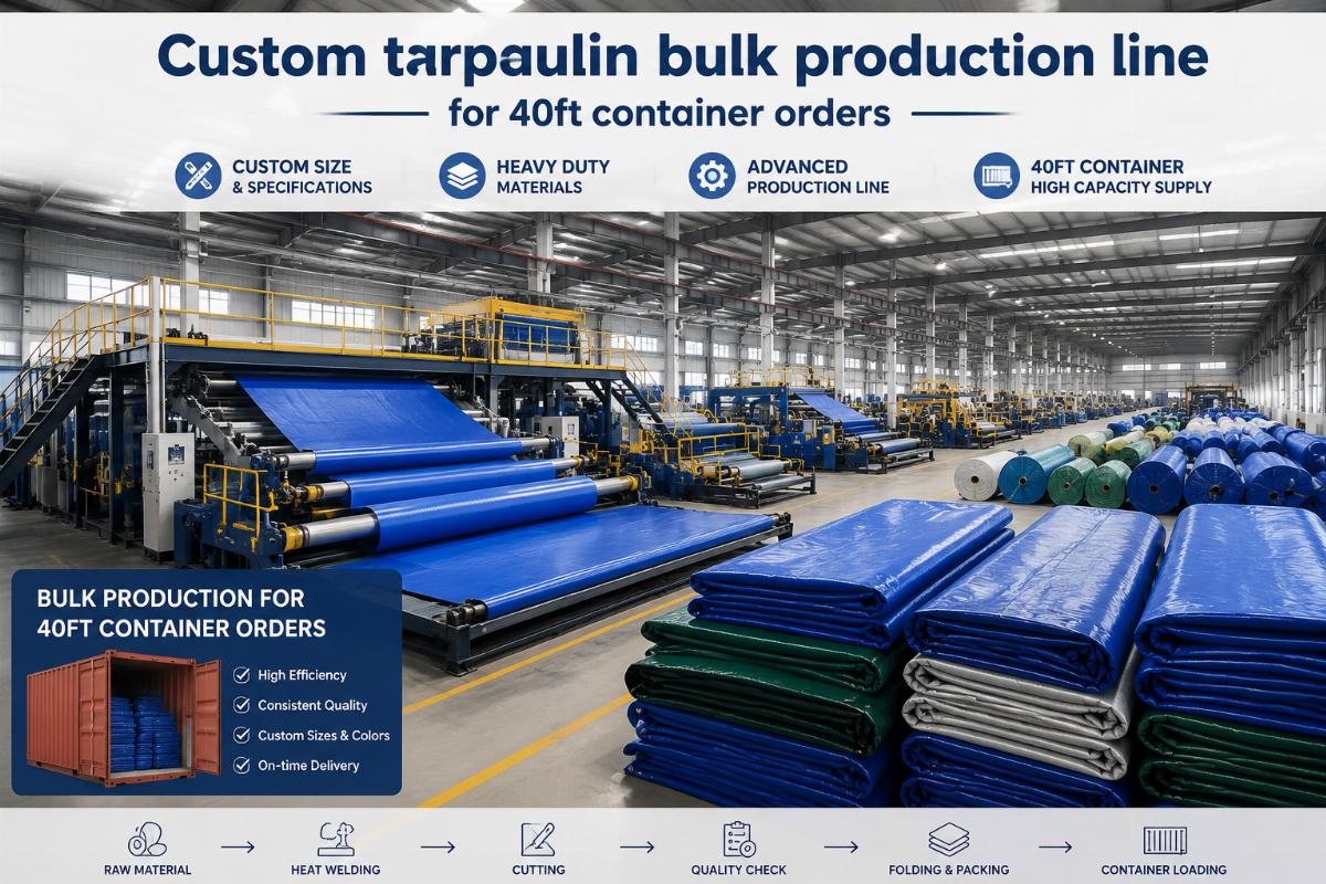 Custom tarpaulin bulk production line for 40ft container orders