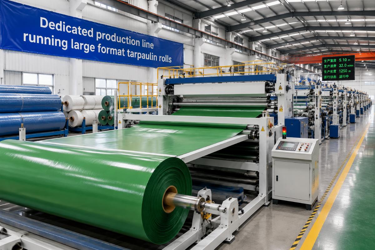 Dedicated production line running large format tarpaulin rolls