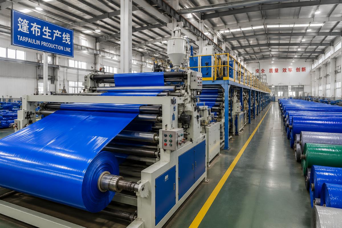Factory production line running tarpaulin manufacturing equipment