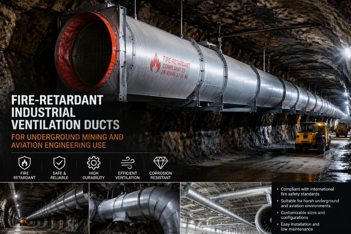 Fire-retardant industrial ventilation ducts for underground mining and aviation engineering use