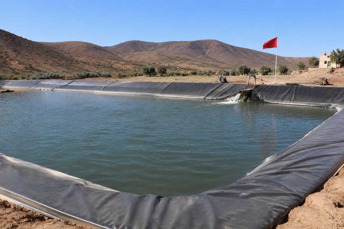 High-density PVC fish pond liner installed on a Moroccan aquaculture farm