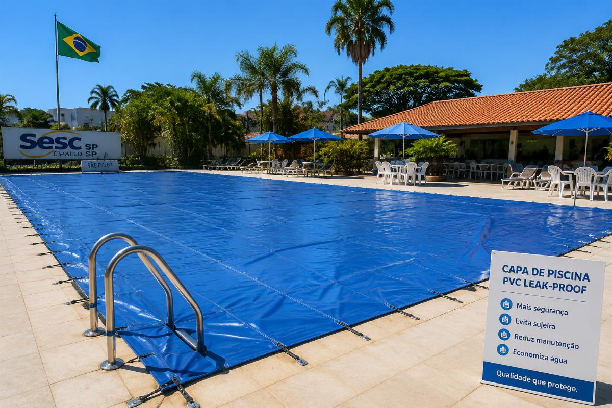 Leak-proof PVC pool cover installed at a public leisure facility in Brazil