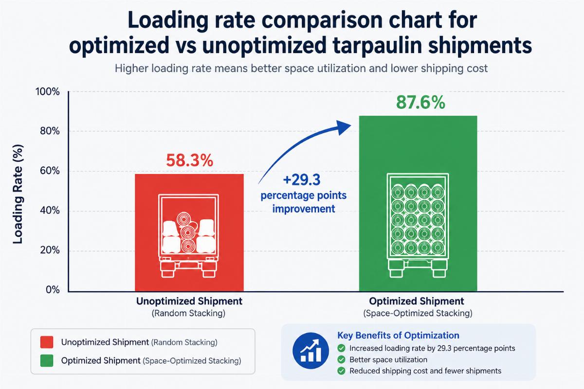 Loading rate comparison chart for optimized vs unoptimized tarpaulin shipments