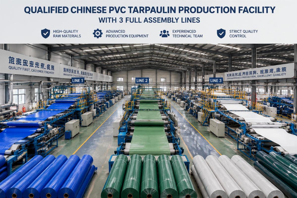 Qualified Chinese PVC tarpaulin production facility with 3 full assembly lines