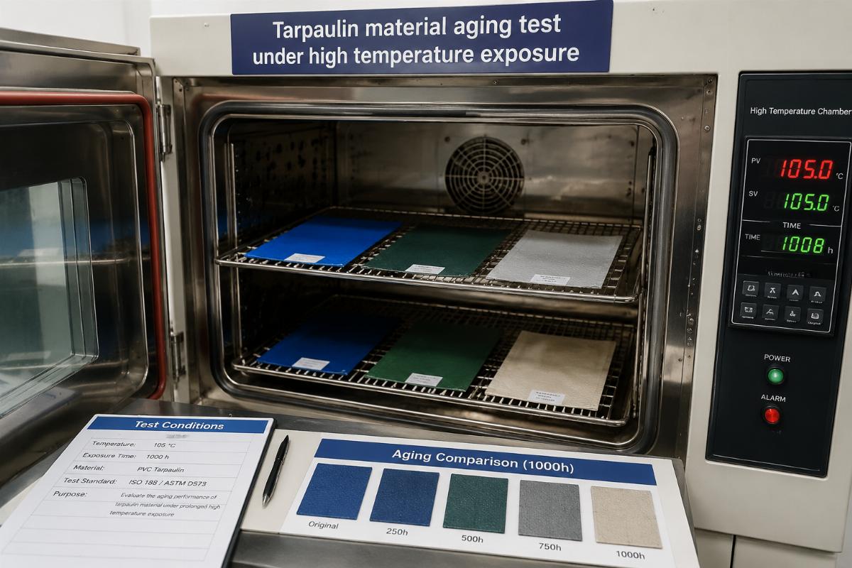 Tarpaulin material aging test under high temperature exposure